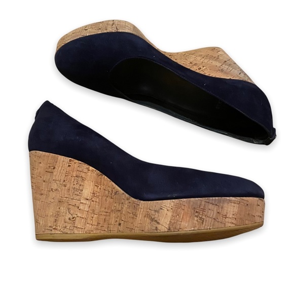 Stuart Weitzman Navy Cork Wedges
